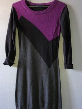 French Connection Colorblock Purple Black Soft Stretch Dress, Size 4